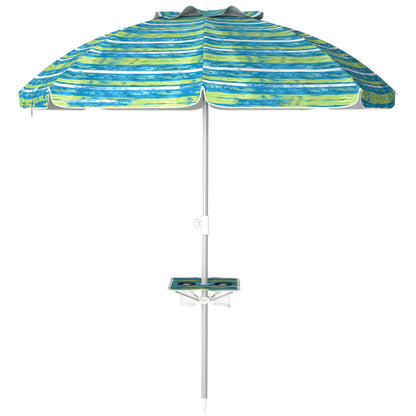 Beach Umbrella Ø190x215 cm Patio Umbrella with 45° Tilt Adjustable Height Table with Cup Holders Anti-UV Waterproof Carry Bag for Garden Pool Multicolor