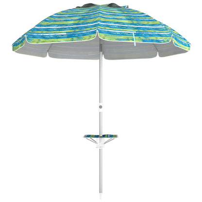 Beach Umbrella Ø190x215 cm Patio Umbrella with 45° Tilt Adjustable Height Table with Cup Holders Anti-UV Waterproof Carry Bag for Garden Pool Multicolor