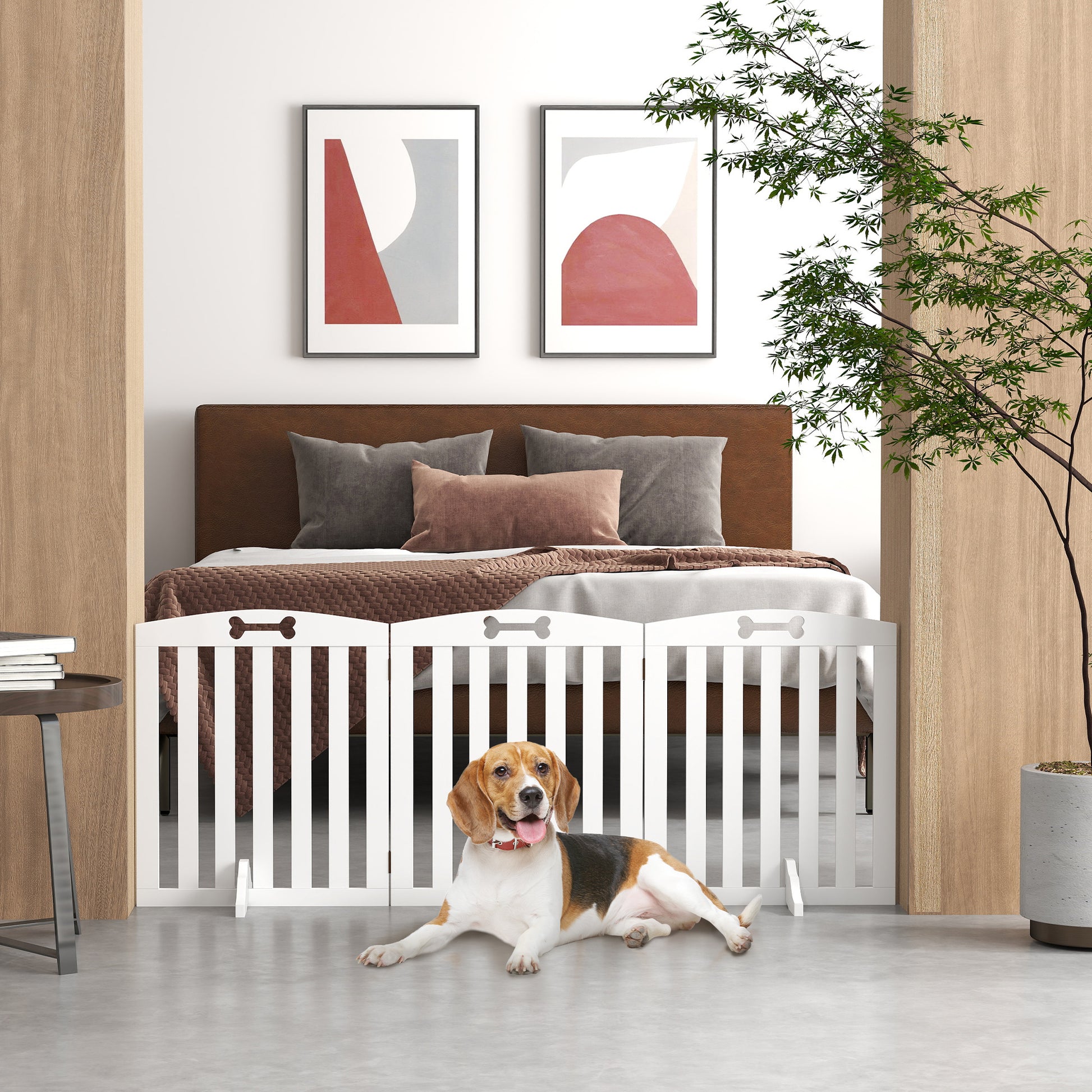 Dog Barrier 3-piece, 155 x 61 cm Foldable Door Guard with 2 Support Feet, Freestanding Dog Gate, Stair Gate for Medium Dogs, for Hallway, Stairs, White