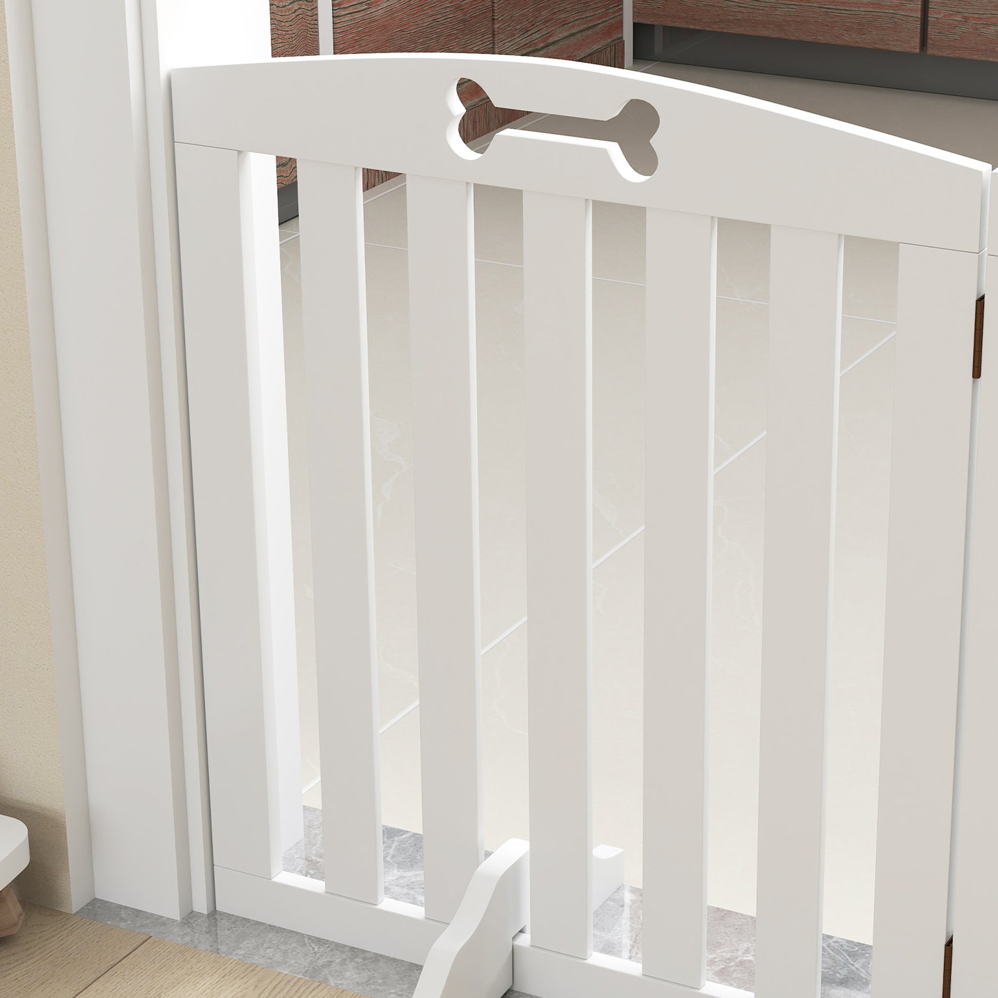 Dog Barrier 3-piece, 155 x 61 cm Foldable Door Guard with 2 Support Feet, Freestanding Dog Gate, Stair Gate for Medium Dogs, for Hallway, Stairs, White