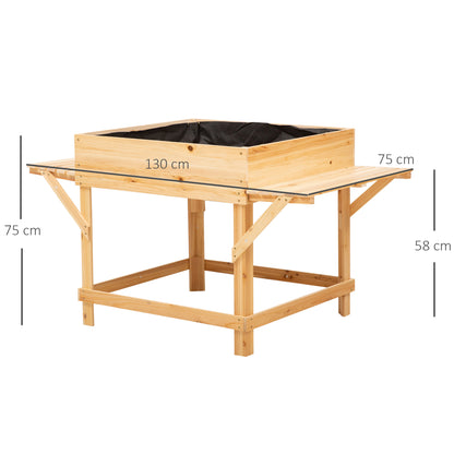 Rectangular Raised Planter with Side Shelves and Non-woven Fabric Cover 130 x 75 x 75 cm Natural