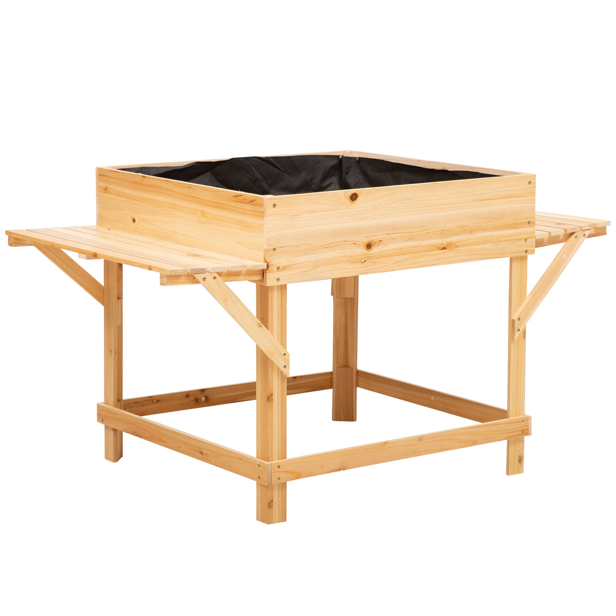 Rectangular Raised Planter with Side Shelves and Non-woven Fabric Cover 130 x 75 x 75 cm Natural