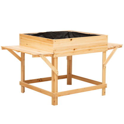 Rectangular Raised Planter with Side Shelves and Non-woven Fabric Cover 130 x 75 x 75 cm Natural