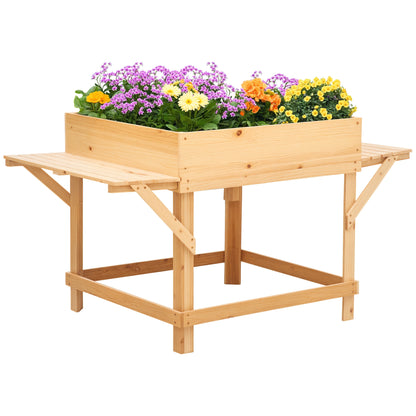 Rectangular Raised Planter with Side Shelves and Non-woven Fabric Cover 130 x 75 x 75 cm Natural