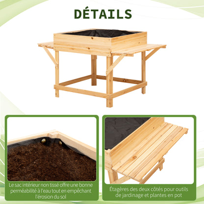 Rectangular Raised Planter with Side Shelves and Non-woven Fabric Cover 130 x 75 x 75 cm Natural