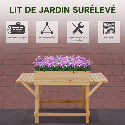 Rectangular Raised Planter with Side Shelves and Non-woven Fabric Cover 130 x 75 x 75 cm Natural