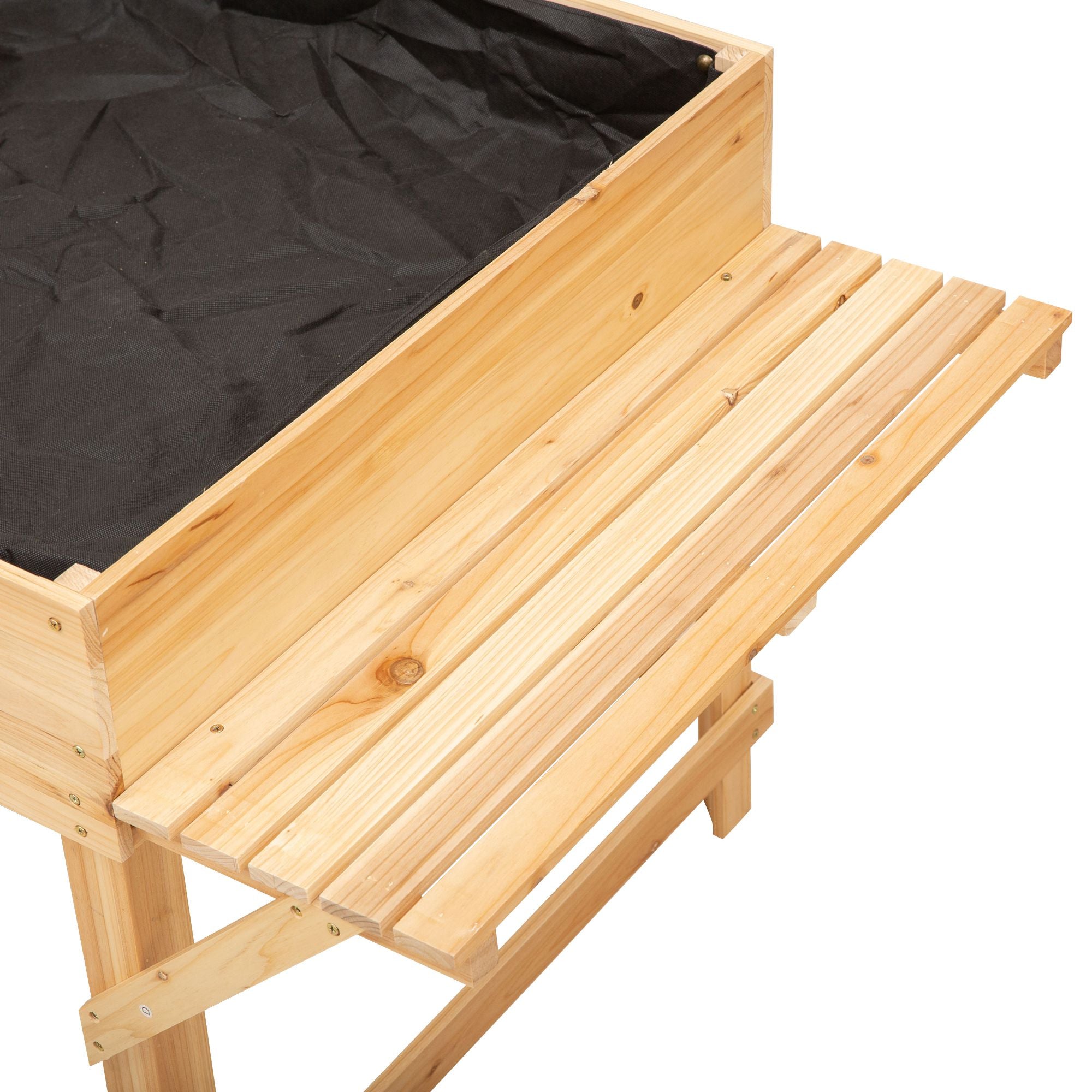 Rectangular Raised Planter with Side Shelves and Non-woven Fabric Cover 130 x 75 x 75 cm Natural