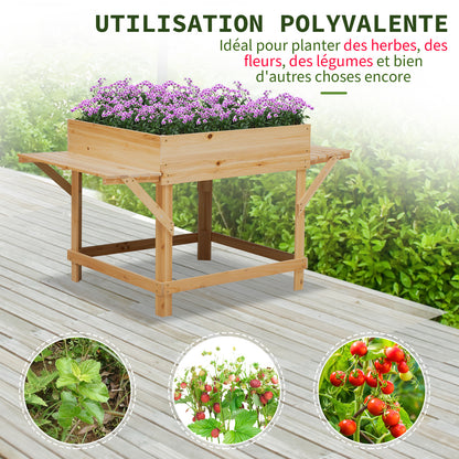 Rectangular Raised Planter with Side Shelves and Non-woven Fabric Cover 130 x 75 x 75 cm Natural