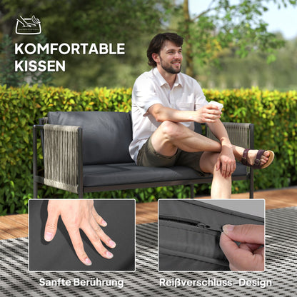 Garden Furniture Set made of Poly Rattan Lounge Set with 2-Seater Sofa Armchair Glass Table Cushions Weatherproof Balcony Furniture for 4 People Outdoor Seating Group Patio Furniture for Garden Balcony Gray