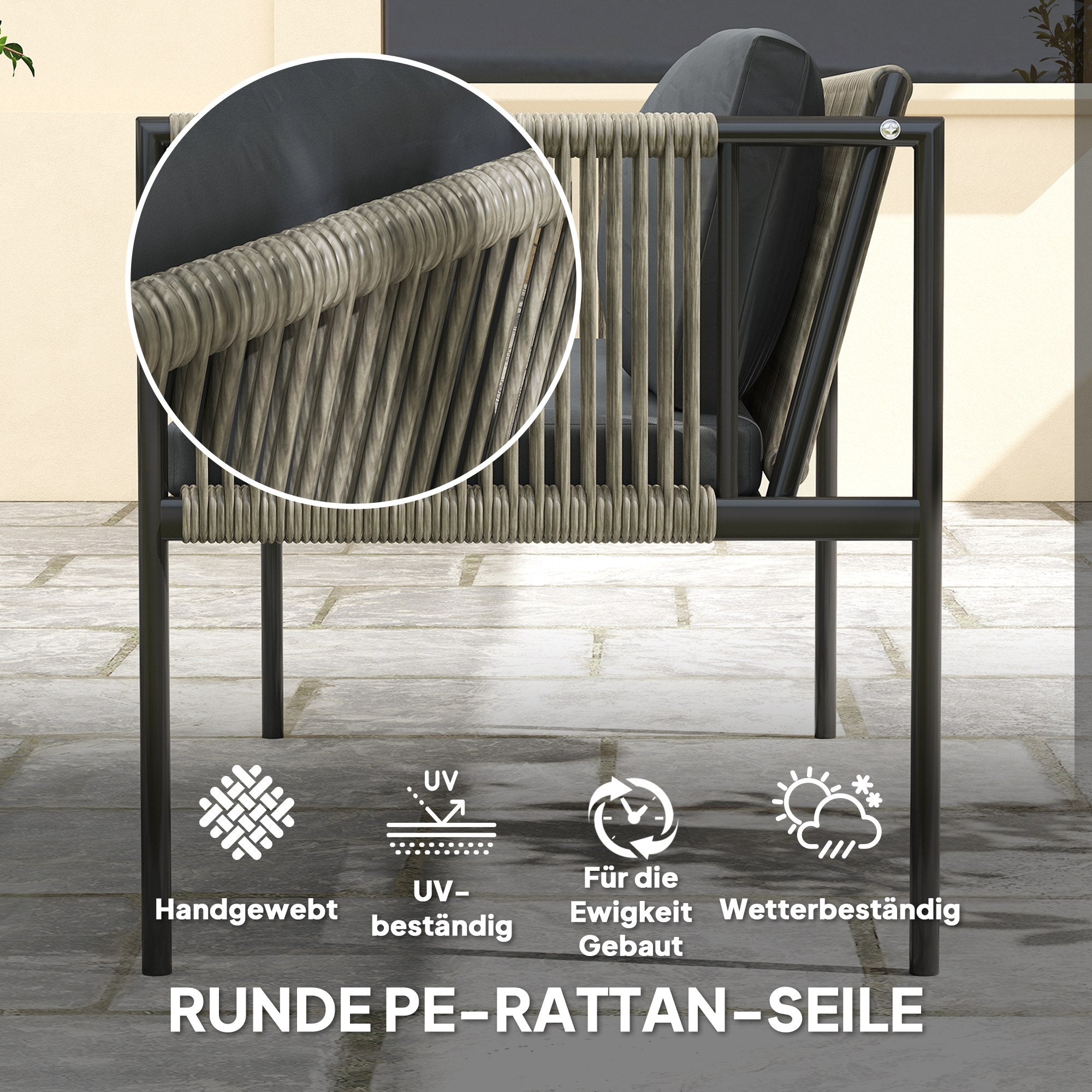 Garden Furniture Set made of Poly Rattan Lounge Set with 2-Seater Sofa Armchair Glass Table Cushions Weatherproof Balcony Furniture for 4 People Outdoor Seating Group Patio Furniture for Garden Balcony Gray