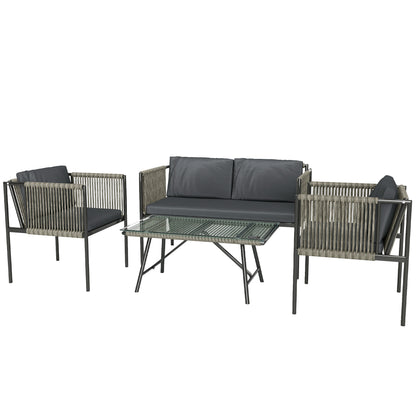 Garden Furniture Set made of Poly Rattan Lounge Set with 2-Seater Sofa Armchair Glass Table Cushions Weatherproof Balcony Furniture for 4 People Outdoor Seating Group Patio Furniture for Garden Balcony Gray