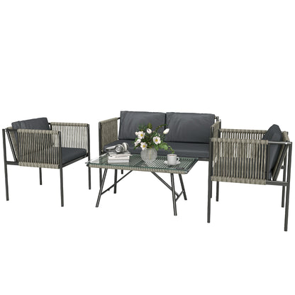 Garden Furniture Set made of Poly Rattan Lounge Set with 2-Seater Sofa Armchair Glass Table Cushions Weatherproof Balcony Furniture for 4 People Outdoor Seating Group Patio Furniture for Garden Balcony Gray