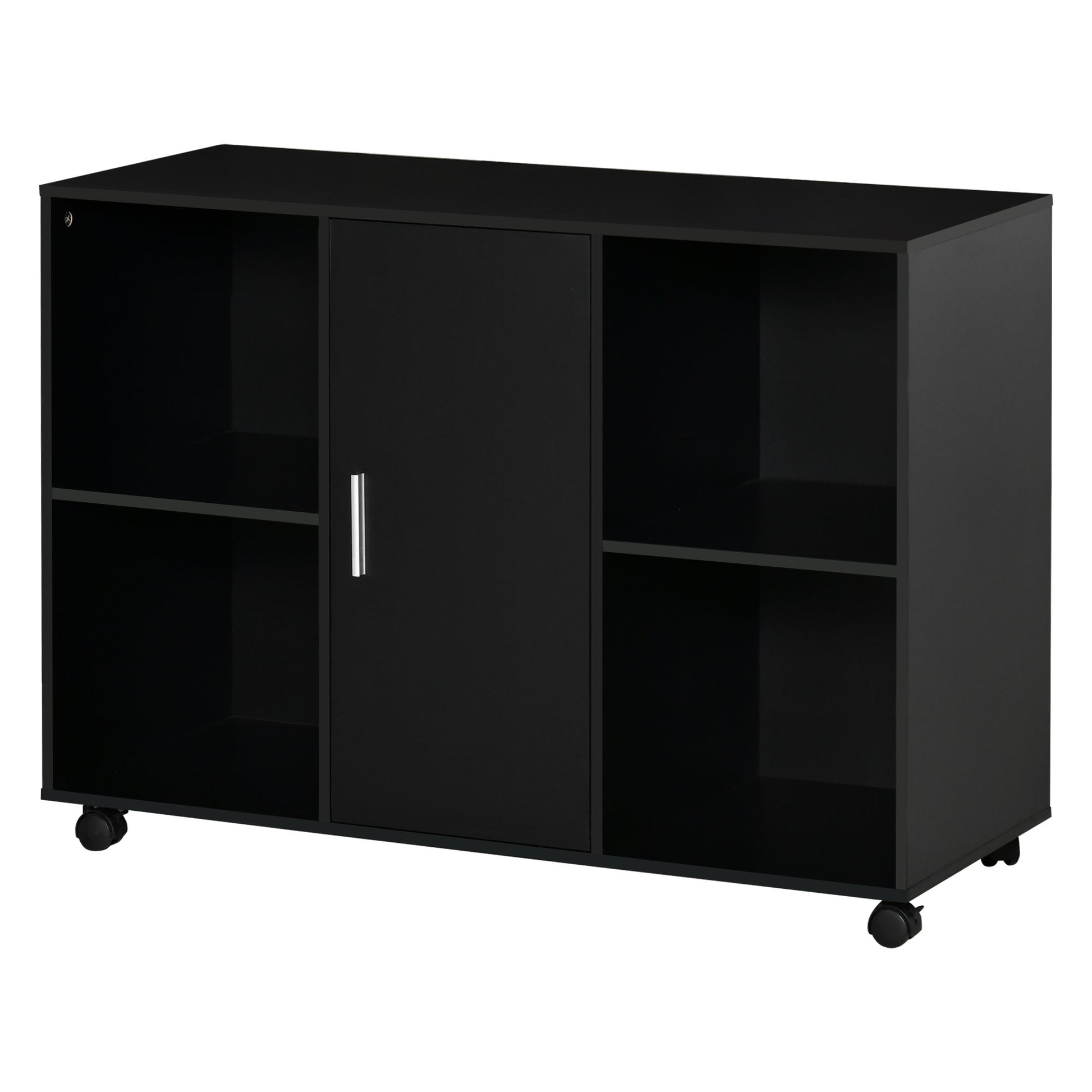 Printer Stand - Rolling Office Organization Drawer - Dimensions 100L x 40W x 71H cm in Black Wood