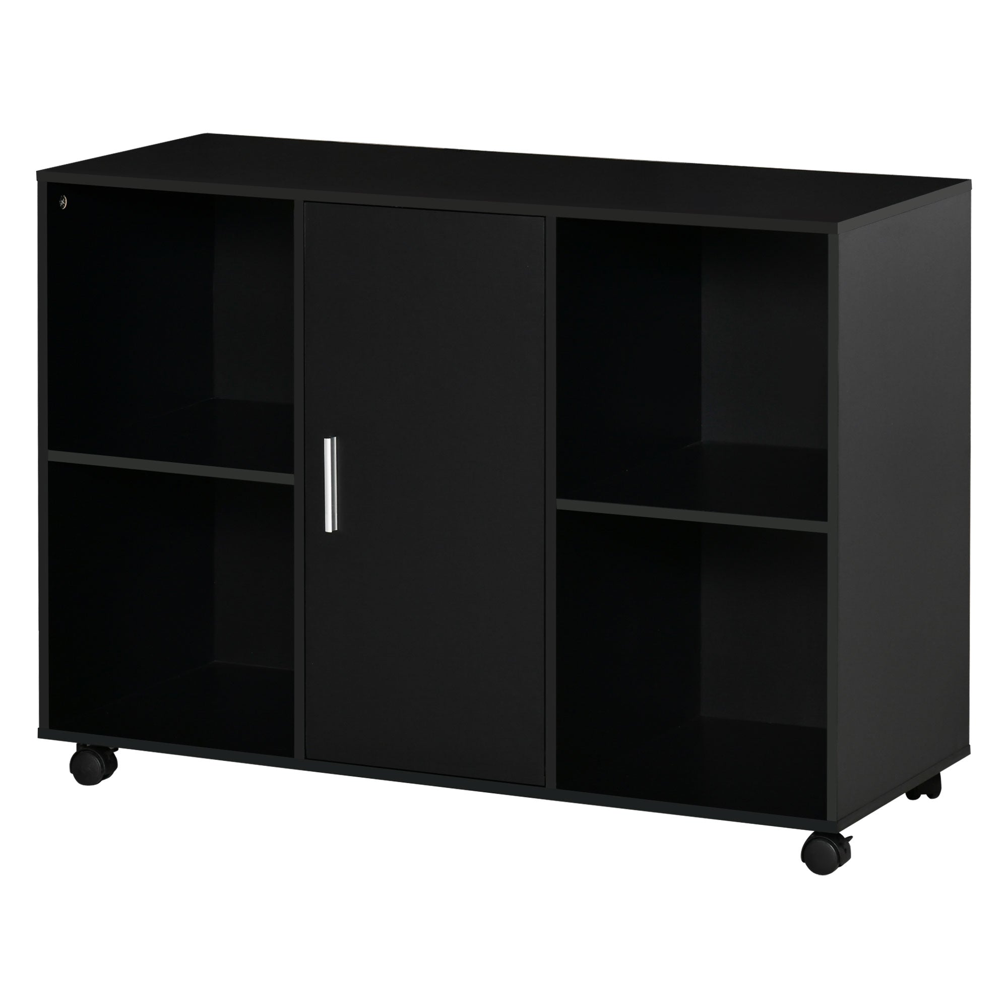 Printer Stand - Rolling Office Organization Drawer - Dimensions 100L x 40W x 71H cm in Black Wood