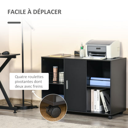 Printer Stand - Rolling Office Organization Drawer - Dimensions 100L x 40W x 71H cm in Black Wood