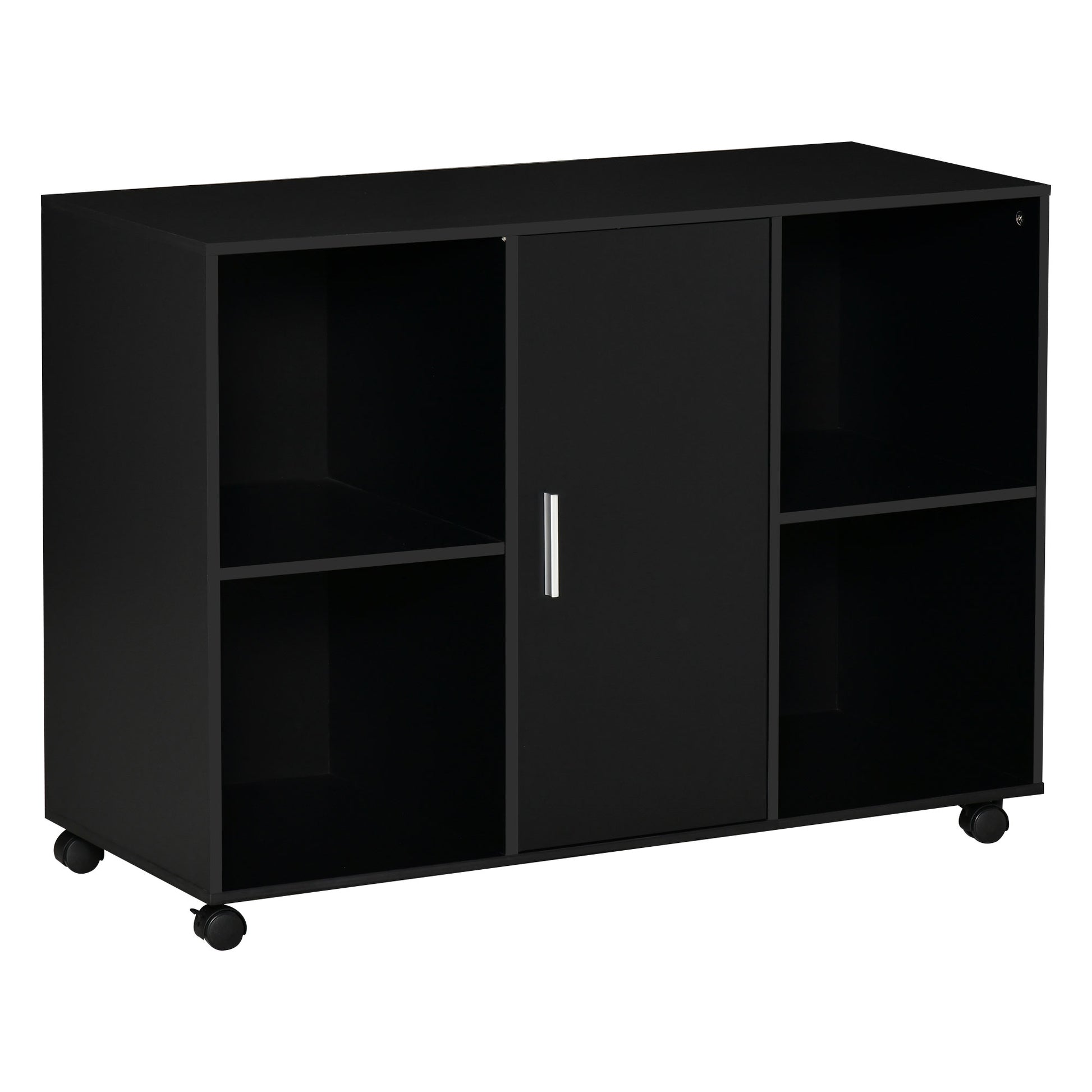Printer Stand - Rolling Office Organization Drawer - Dimensions 100L x 40W x 71H cm in Black Wood