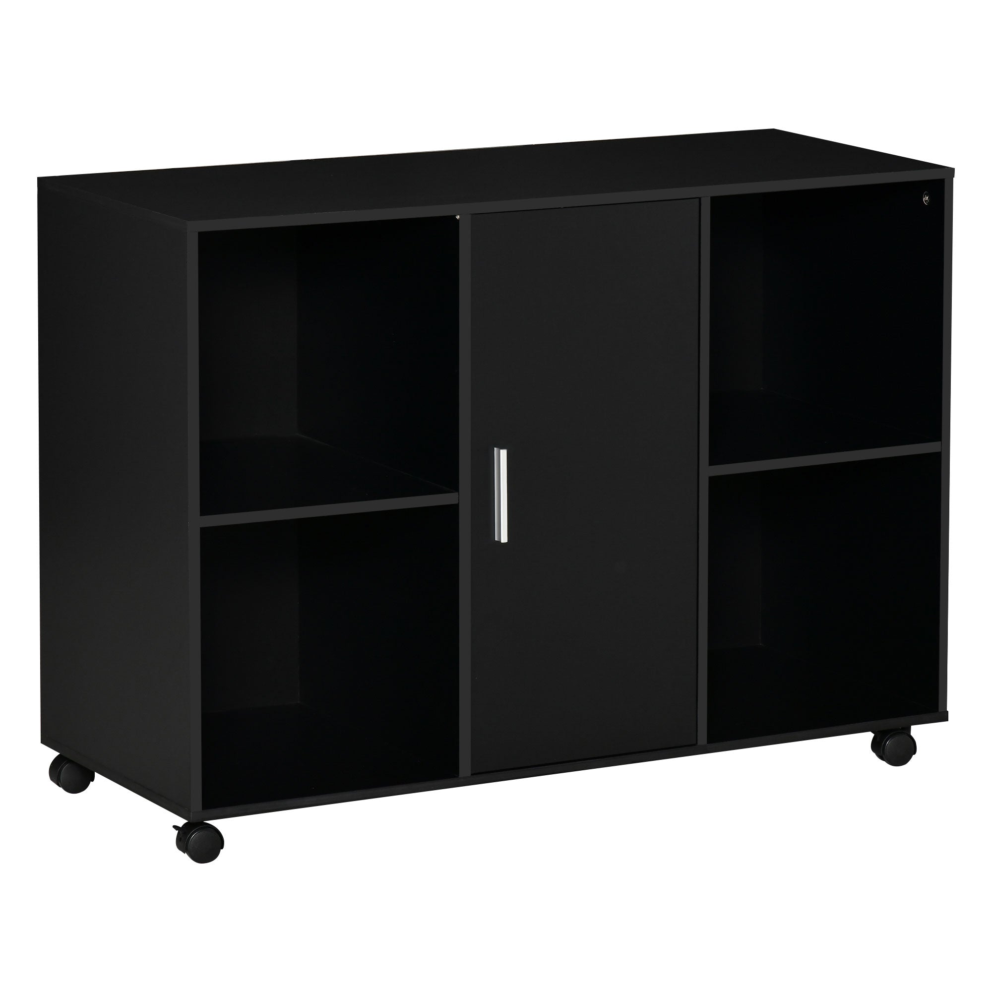 Printer Stand - Rolling Office Organization Drawer - Dimensions 100L x 40W x 71H cm in Black Wood