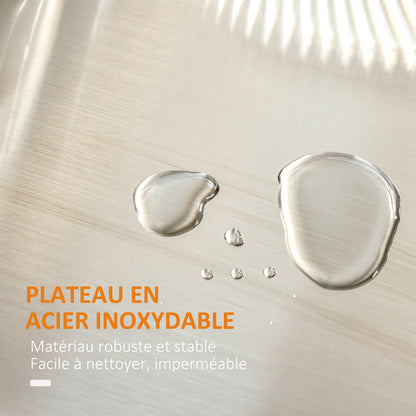 Kitchen Island Cart with Stainless Steel Top, Adjustable Shelf, Drawer, Spice Rack, Knife Holder, and Towel Rack, 83.5 x 45.7 x 90.5 cm, Black