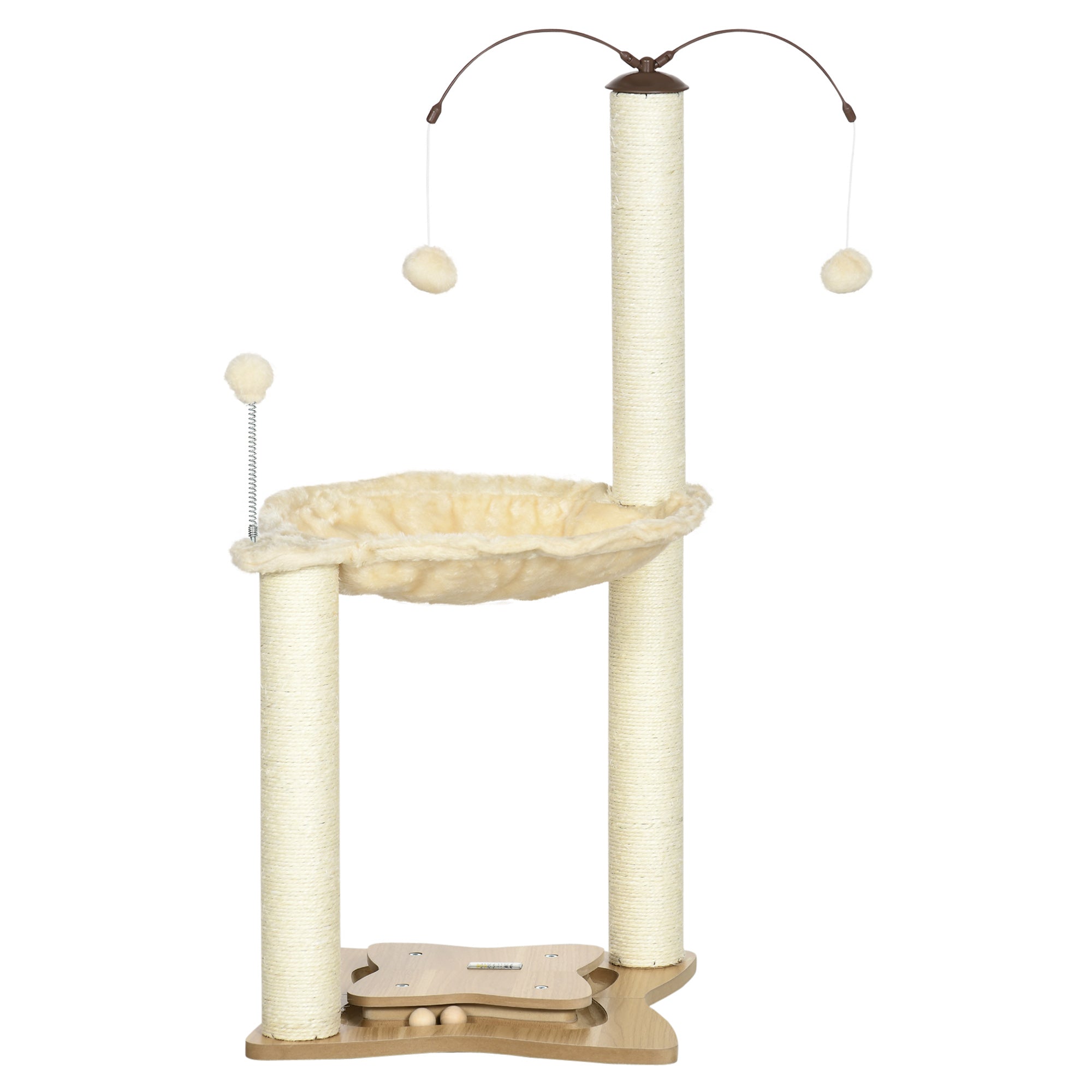 Cat Scratching Tree with Hammock Sisal Posts Height 90 cm Cat Tower with Hanging Rotating Balls Fun Ball and Multiple Games 53.5x53.5x90 cm Beige