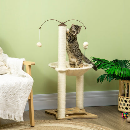 Cat Scratching Tree with Hammock Sisal Posts Height 90 cm Cat Tower with Hanging Rotating Balls Fun Ball and Multiple Games 53.5x53.5x90 cm Beige
