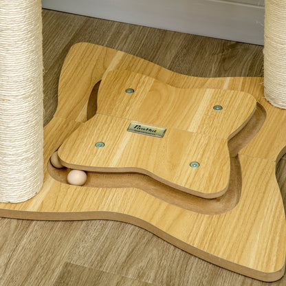 Cat Scratching Tree with Hammock Sisal Posts Height 90 cm Cat Tower with Hanging Rotating Balls Fun Ball and Multiple Games 53.5x53.5x90 cm Beige