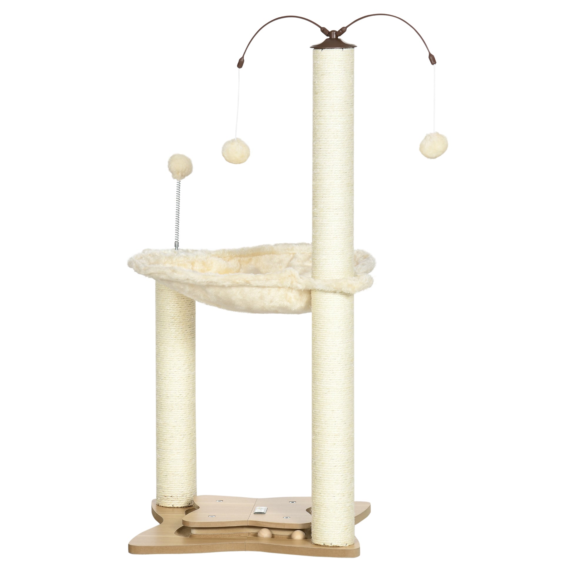Cat Scratching Tree with Hammock Sisal Posts Height 90 cm Cat Tower with Hanging Rotating Balls Fun Ball and Multiple Games 53.5x53.5x90 cm Beige