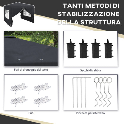 3x3 Pop-up Gazebo for 6-9 People with Adjustable Height, Drainage Holes, and Carrying Bag, Foldable Metal Gazebo with Ropes, Stakes, and Bags, Dark Gray