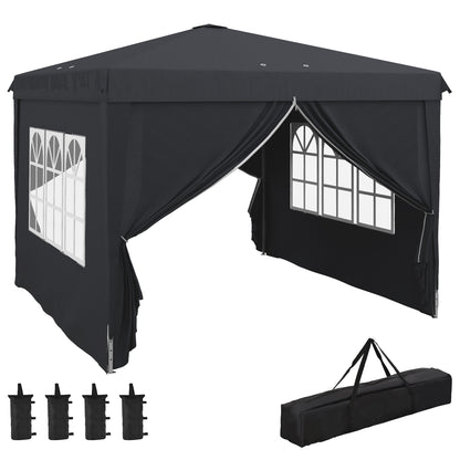 3x3 Pop-up Gazebo for 6-9 People with Adjustable Height, Drainage Holes, and Carrying Bag, Foldable Metal Gazebo with Ropes, Stakes, and Bags, Dark Gray