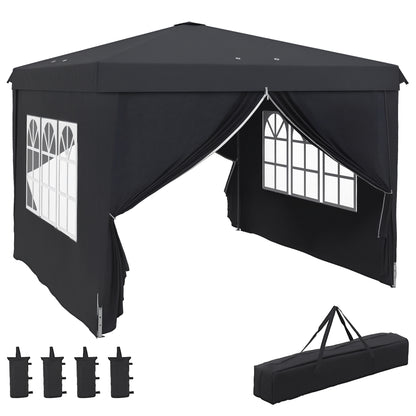 3x3 Pop-up Gazebo for 6-9 People with Adjustable Height, Drainage Holes, and Carrying Bag, Foldable Metal Gazebo with Ropes, Stakes, and Bags, Dark Gray