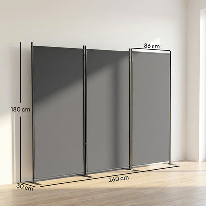3-Panel Folding Screen, 260 x 180 cm (102.4 x 70.9 in), Room Divider with Metal Frame, UPF 30+, Indoor/Outdoor for Garden, Patio, Terrace, Dark Gray