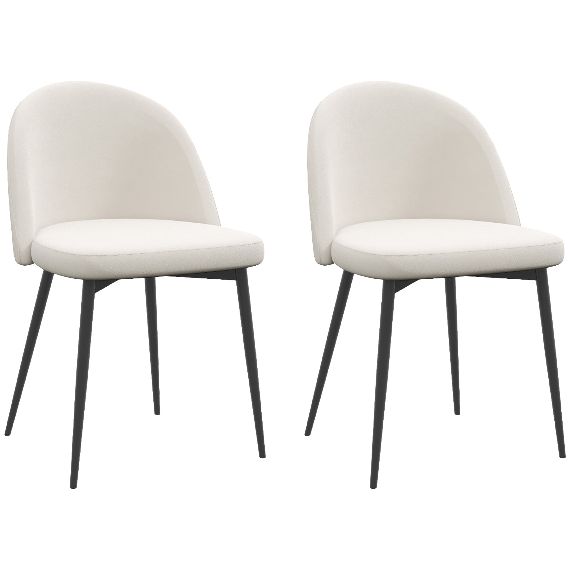 Set of 2 Dining Chairs Scandinavian Kitchen Chair Velvet Upholstered with Tapered Metal Legs, for Living Room, Dining Room, Cream