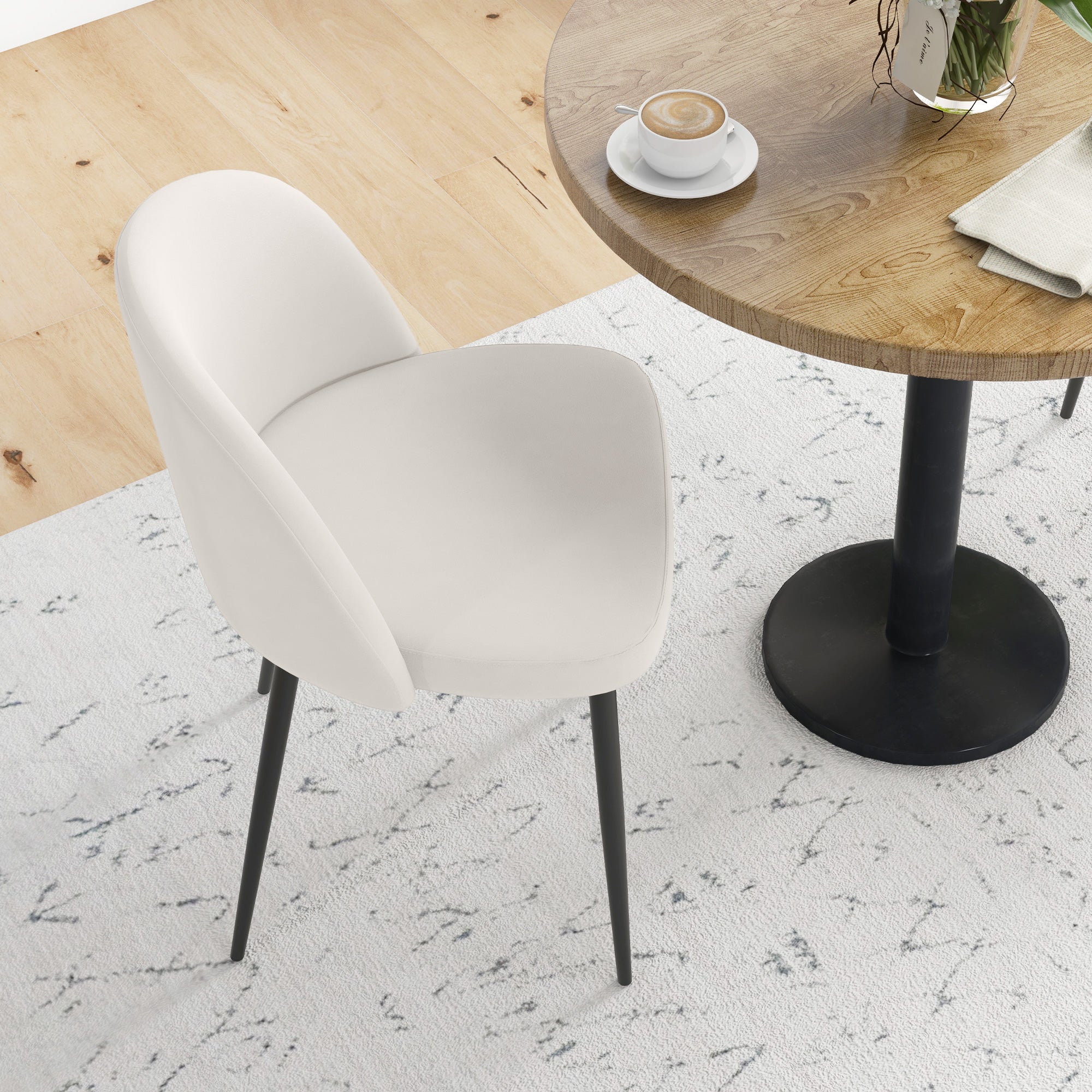 Set of 2 Dining Chairs Scandinavian Kitchen Chair Velvet Upholstered with Tapered Metal Legs, for Living Room, Dining Room, Cream