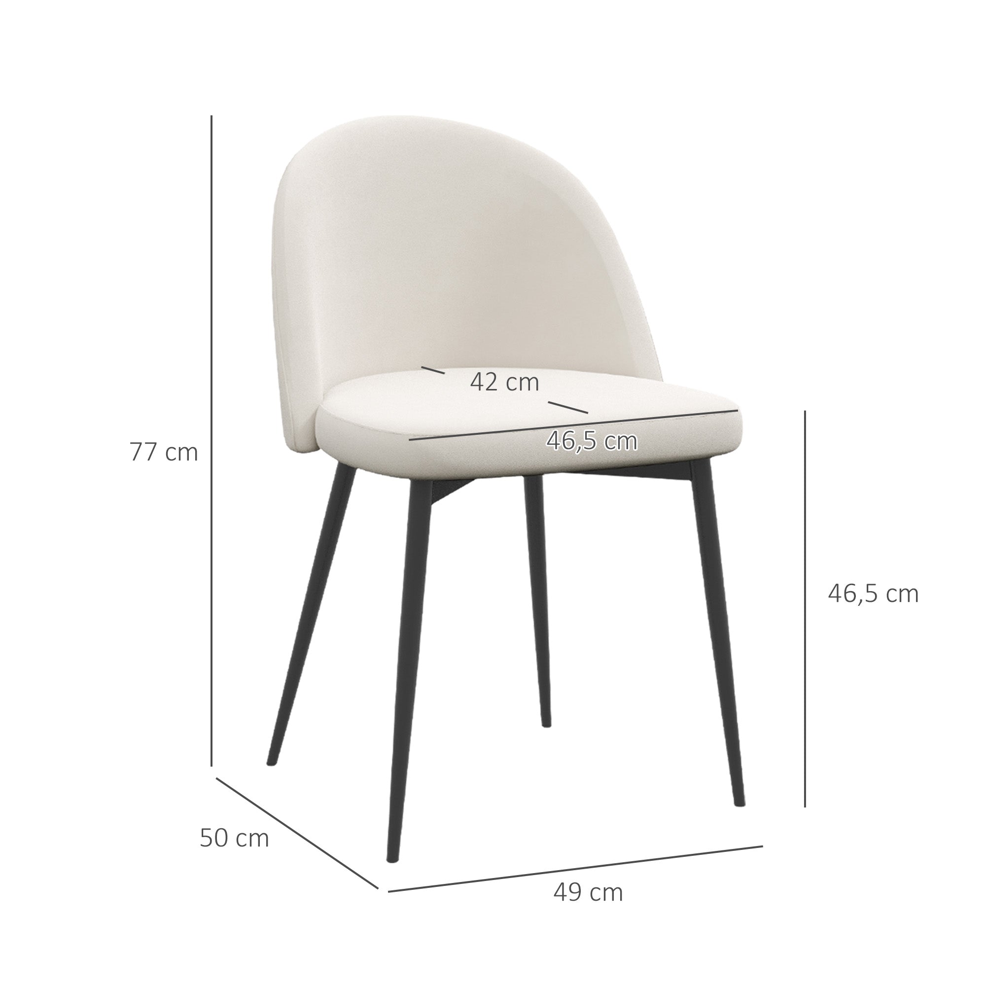 Set of 2 Dining Chairs Scandinavian Kitchen Chair Velvet Upholstered with Tapered Metal Legs, for Living Room, Dining Room, Cream