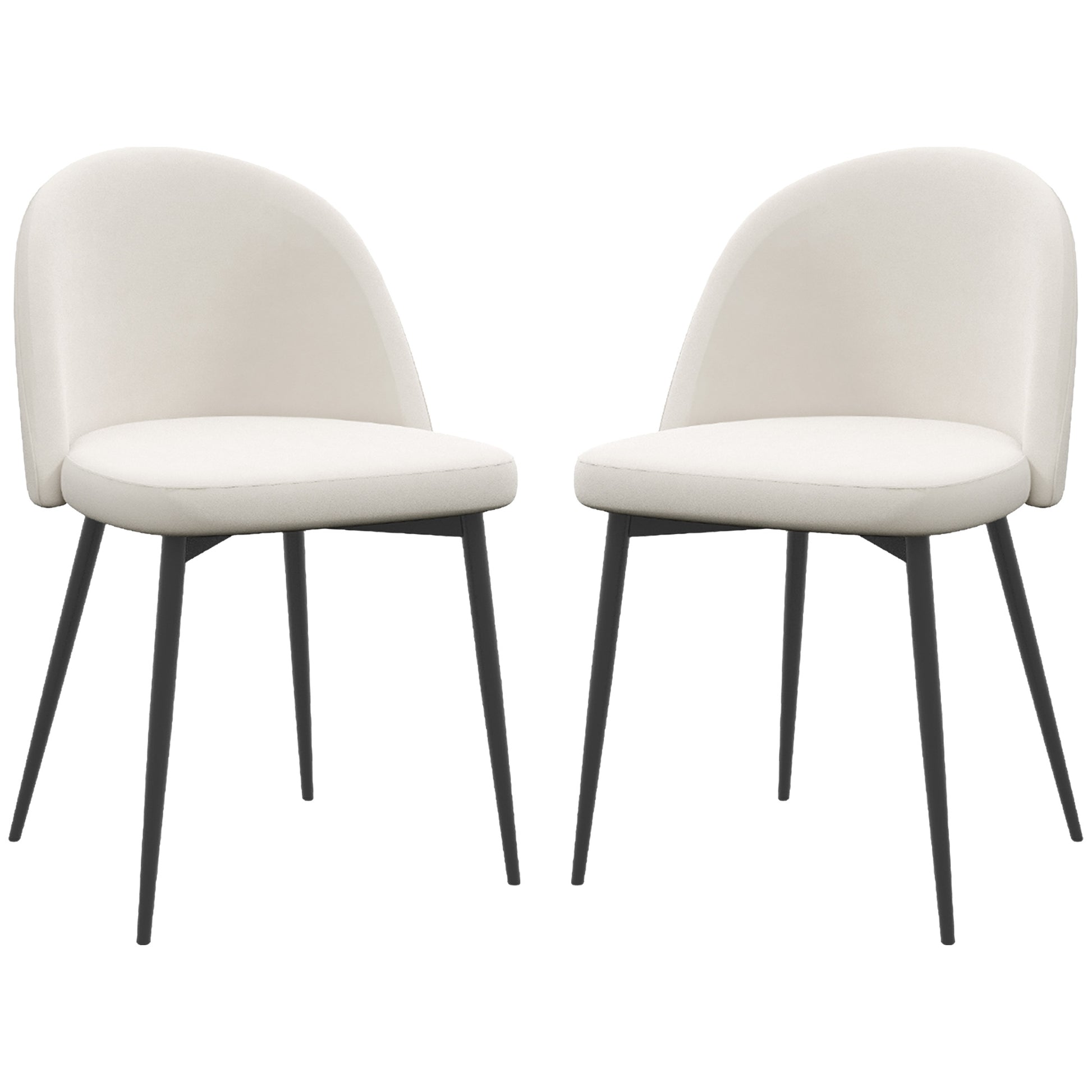 Set of 2 Dining Chairs Scandinavian Kitchen Chair Velvet Upholstered with Tapered Metal Legs, for Living Room, Dining Room, Cream