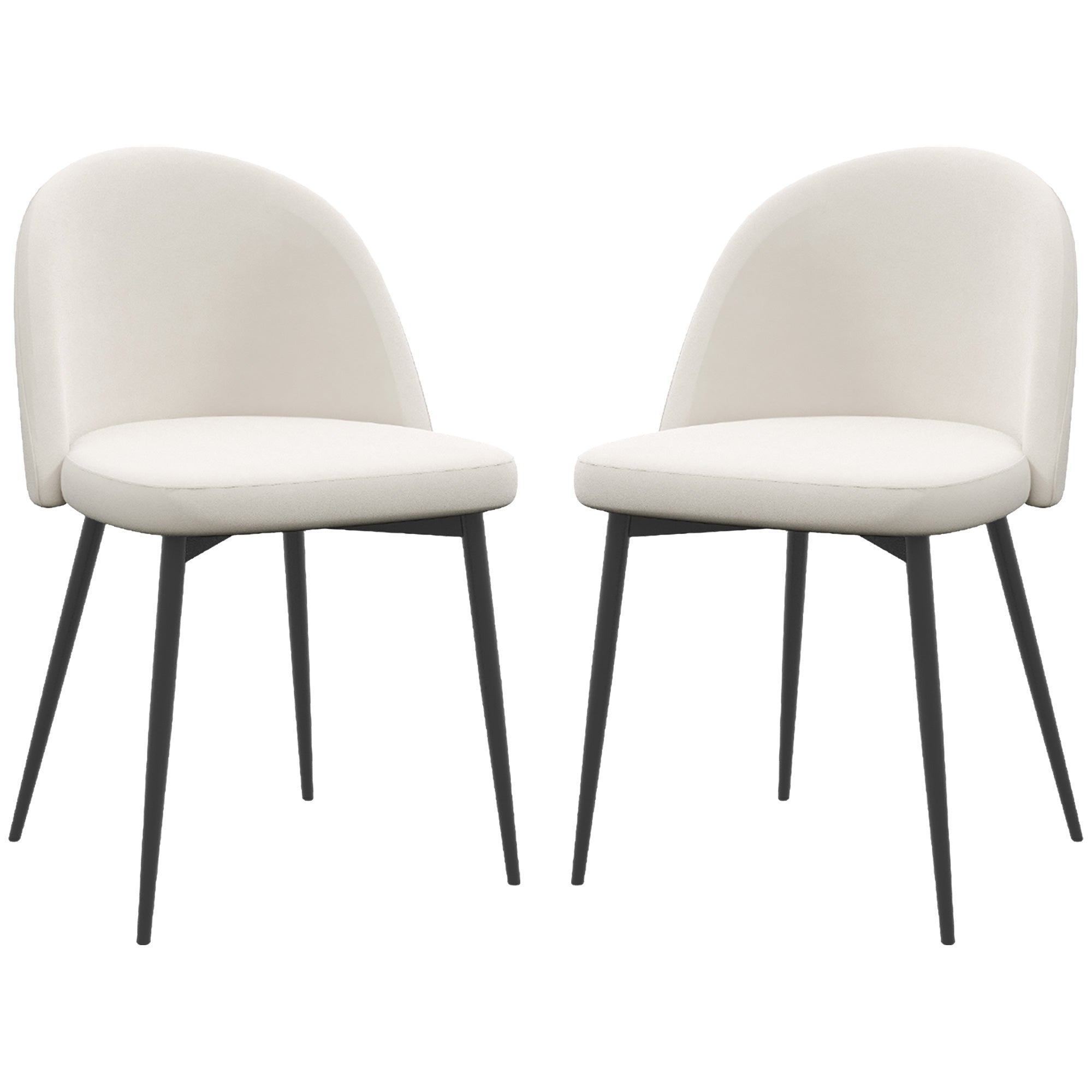 Set of 2 Dining Chairs Scandinavian Kitchen Chair Velvet Upholstered with Tapered Metal Legs, for Living Room, Dining Room, Cream