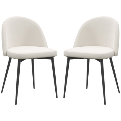Set of 2 Dining Chairs Scandinavian Kitchen Chair Velvet Upholstered with Tapered Metal Legs, for Living Room, Dining Room, Cream