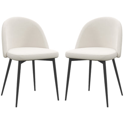Set of 2 Dining Chairs Scandinavian Kitchen Chair Velvet Upholstered with Tapered Metal Legs, for Living Room, Dining Room, Cream