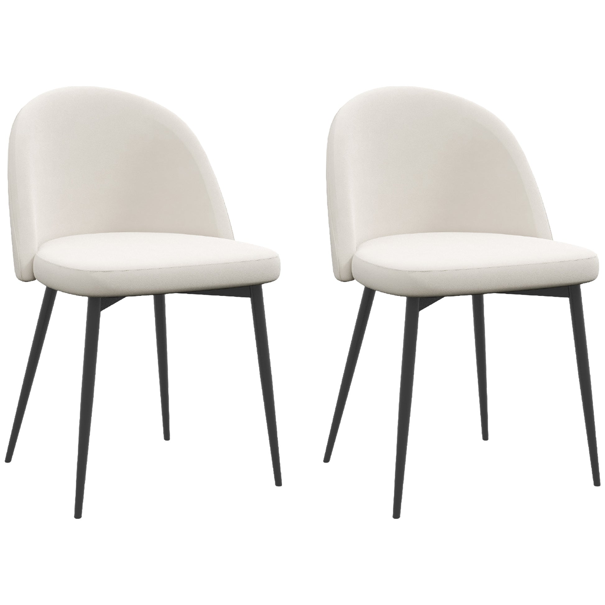 Set of 2 Dining Chairs Scandinavian Kitchen Chair Velvet Upholstered with Tapered Metal Legs, for Living Room, Dining Room, Cream