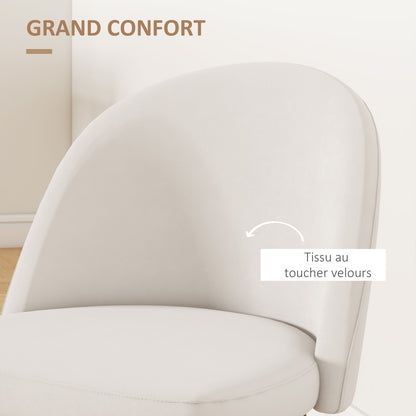 Set of 2 Dining Chairs Scandinavian Kitchen Chair Velvet Upholstered with Tapered Metal Legs, for Living Room, Dining Room, Cream