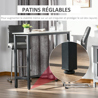 Bar Table High Kitchen Dining Table - 120L x 40W x 100H cm - Black Steel Frame, White Marble Look Top