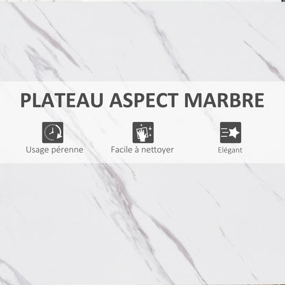 Bar Table High Kitchen Dining Table - 120L x 40W x 100H cm - Black Steel Frame, White Marble Look Top