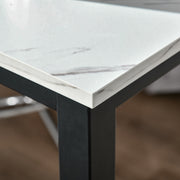 Bar Table High Kitchen Dining Table - 120L x 40W x 100H cm - Black Steel Frame, White Marble Look Top