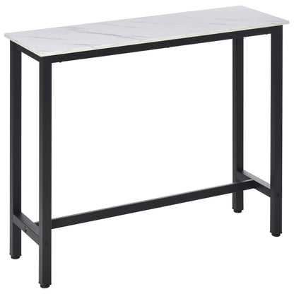 Bar Table High Kitchen Dining Table - 120L x 40W x 100H cm - Black Steel Frame, White Marble Look Top
