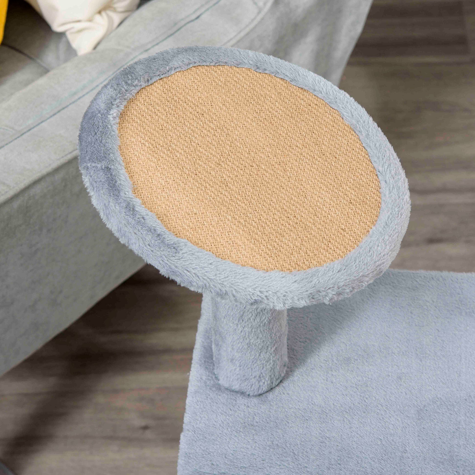 Cat Scratching Tree with Jute Rope Posts, House, and Cushion, Plush Covering, Height 84cm, Gray
