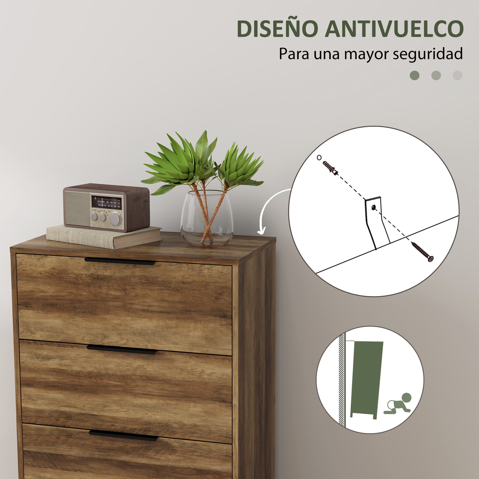 4-Drawer Chest High Chest of Drawers with Metal Handles Narrow Dresser for Living Room Hallway 62x35x105 cm Natural