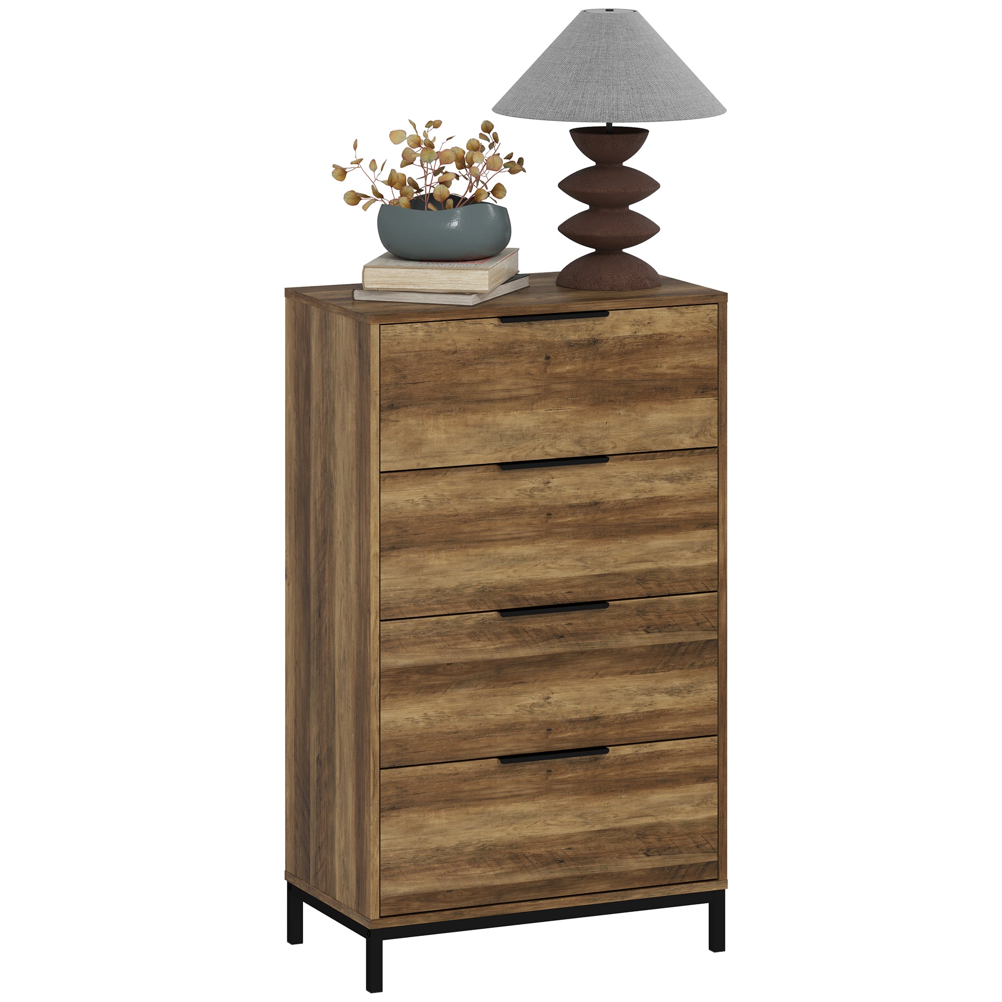 4-Drawer Chest High Chest of Drawers with Metal Handles Narrow Dresser for Living Room Hallway 62x35x105 cm Natural