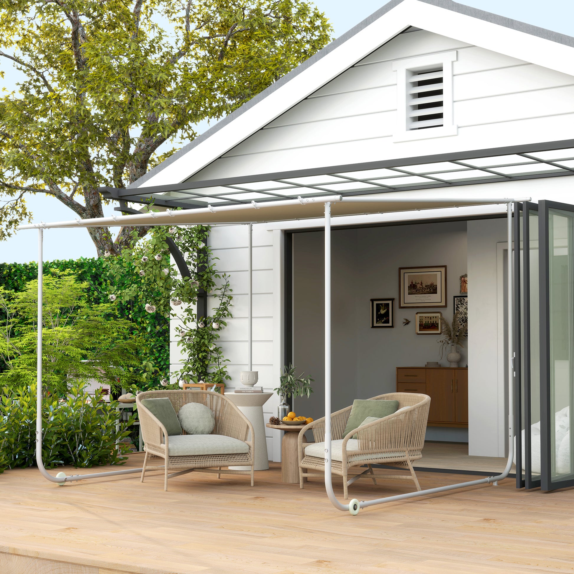 Pergola 3x3m Garden Gazebo with Wheels UV 30+ Protection Waterproof Sandbags and Steel Frame for Patio Terrace Balcony Cream