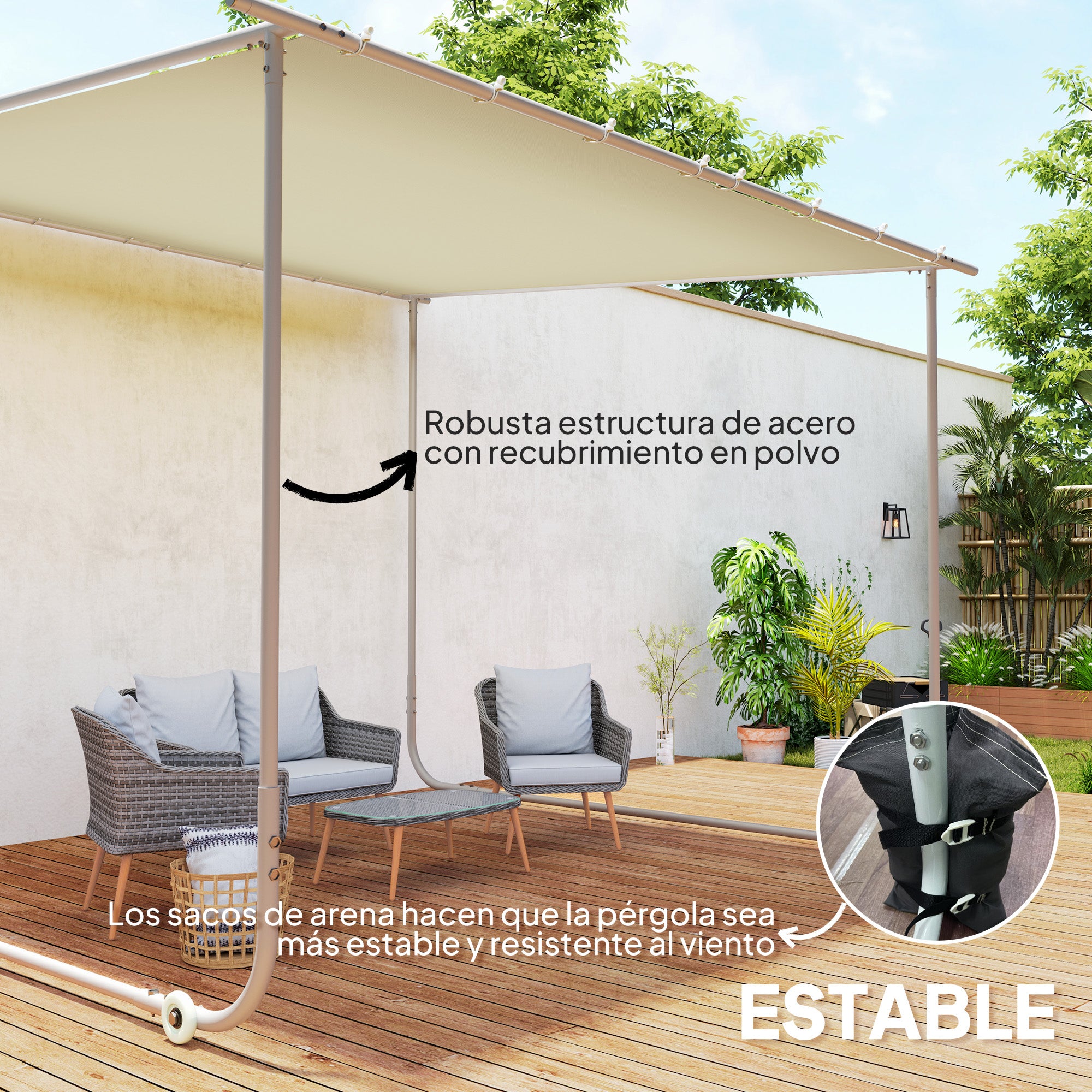 Pergola 3x3m Garden Gazebo with Wheels UV 30+ Protection Waterproof Sandbags and Steel Frame for Patio Terrace Balcony Cream