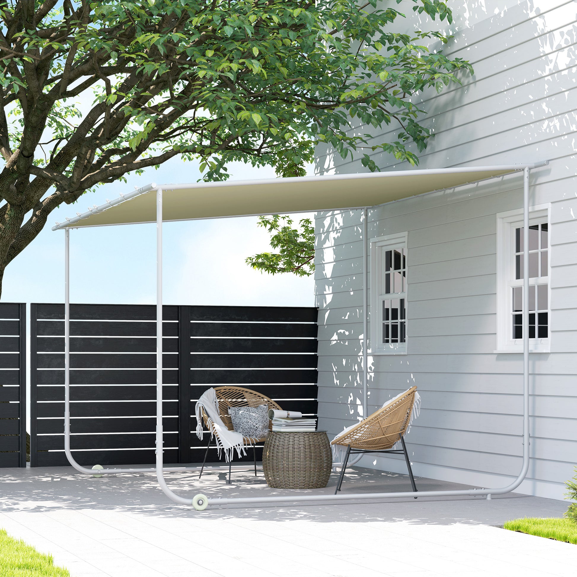 Pergola 3x3m Garden Gazebo with Wheels UV 30+ Protection Waterproof Sandbags and Steel Frame for Patio Terrace Balcony Cream