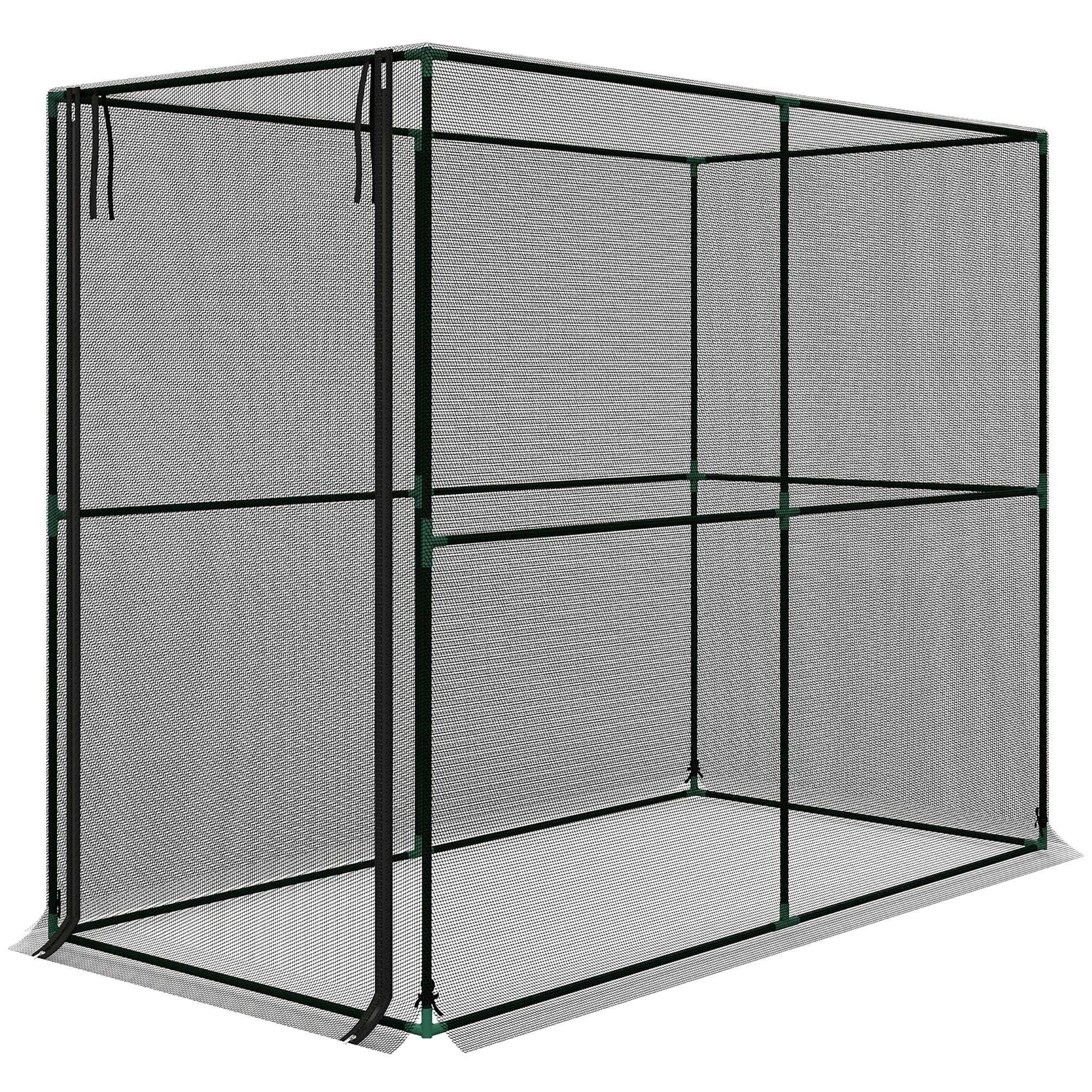 Fine-Mesh Plant Protection Net with Steel Frame & Zip Door, 200 x 100 x 160 cm (78.7 x 39.4 x 63 in) — Black